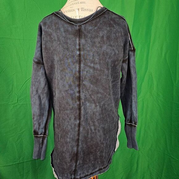 Free People Womens Indigo Blue Westeros V Neck Oversized Pullover Sweater‎ Small - Picture 2 of 5
